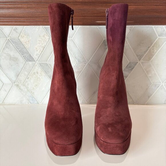 Stuart Weitzman Sz 8.5B Red Suede Platform Block Heel Sky High Ankle Boot Bootie - Picture 2 of 12